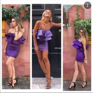 ZARA Blogger Favorite Metallic Purple Ruffle Mini Dress Size XS Party Flirty